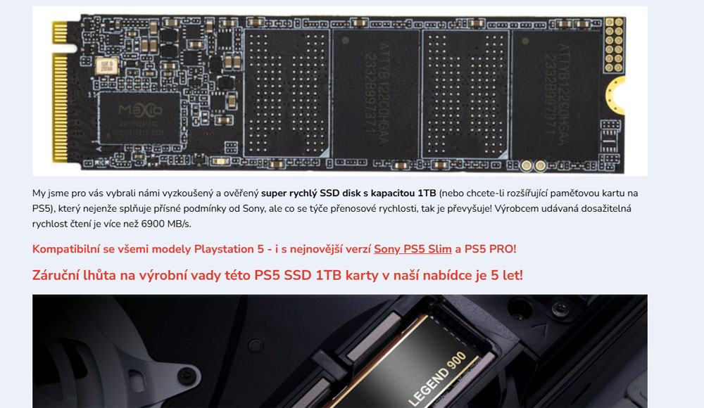 PS5 SSD karta se zárukou 5 let
